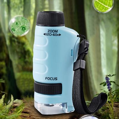 Mini Microscope 60x-120x Magnification Pocket Microscope Educational LED Lighted Microscope for Learning and Exploring