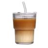 Vertikal gestreifte Kaffeetasse Eis-Latte-Tasse Wind, hochwertige Strohhalmbecher mit Deckel Haushalts-Wasserglas Glas