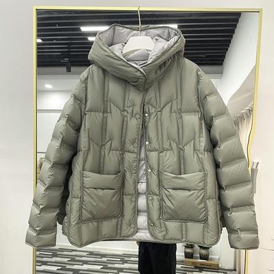 White Duck Down Women Down Jackets Female Stand Collar Single Breasted Puffer Jacket Casual Loose Hooded Parkas