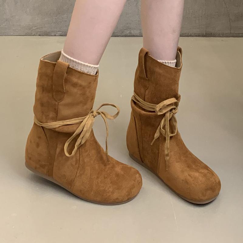 

Модные балетки Женские ботильоны на шнуровке Модная удобная обувь Платье Замша Зимние сапоги для снега 2025 Повседневные брендовые Челси Ботас Мухер Сапатос 40 коричневый