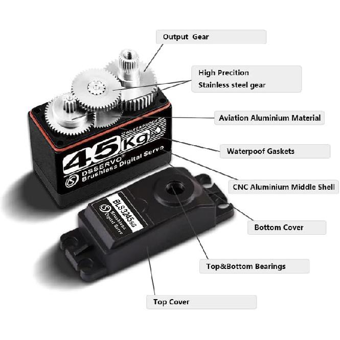 Rc Servo Brushless Servo Metal Gear High Torque Robot Servo Brushless Motor Digital Servo Arduino Servo for 1/8 1/10 1/12 RC Cars (45KG-270°)