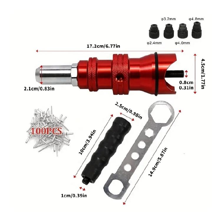 High Performances Rivet Guns Adapter Conversion Head with 100 Rivets Enhances Grip Stability for Professional Metal Work