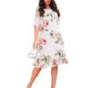 Women Loose Round Neck Fashion Pearl Chiffon Print Dress Lightweight Breathable Elegant Versatile