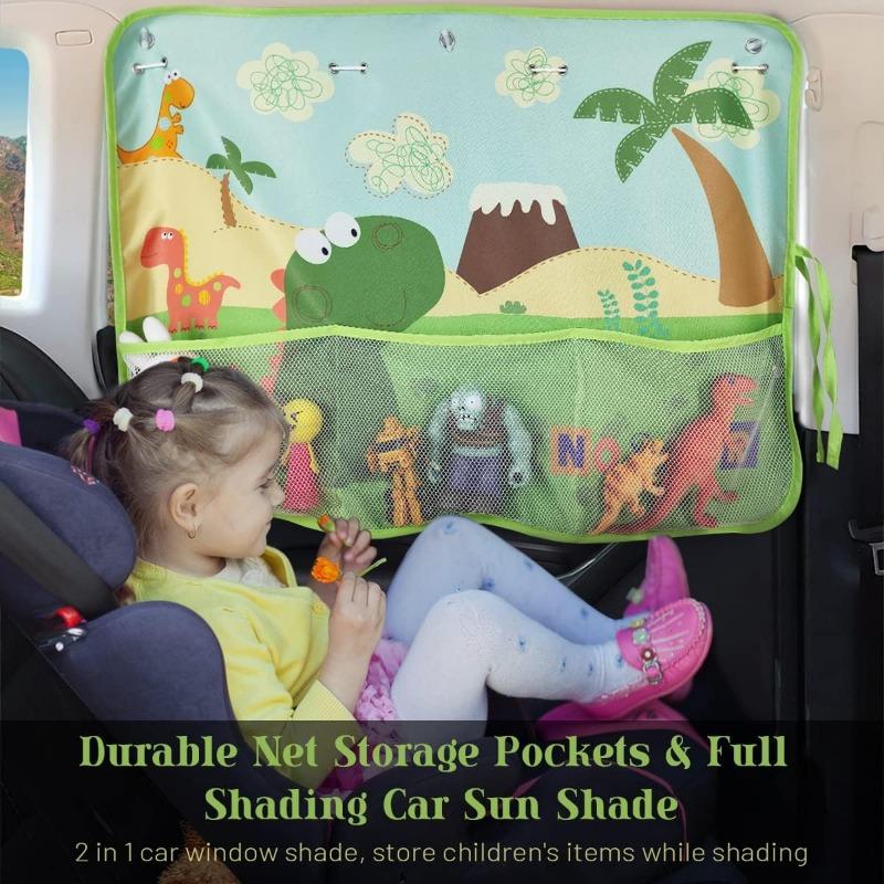 Tenda parasole per finestrino auto per bambini - Tenda parasole per finestrini auto con tasca portaoggetti in rete - Protezione dai riflessi solari e dai raggi UV