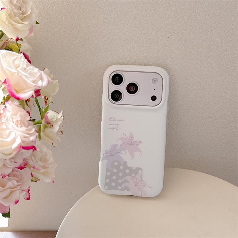 

Korean Polka Dot Lily Flower Phone Case for iPhone 17/16 Pro Max/15 Pro - Elegant Design Apple 15