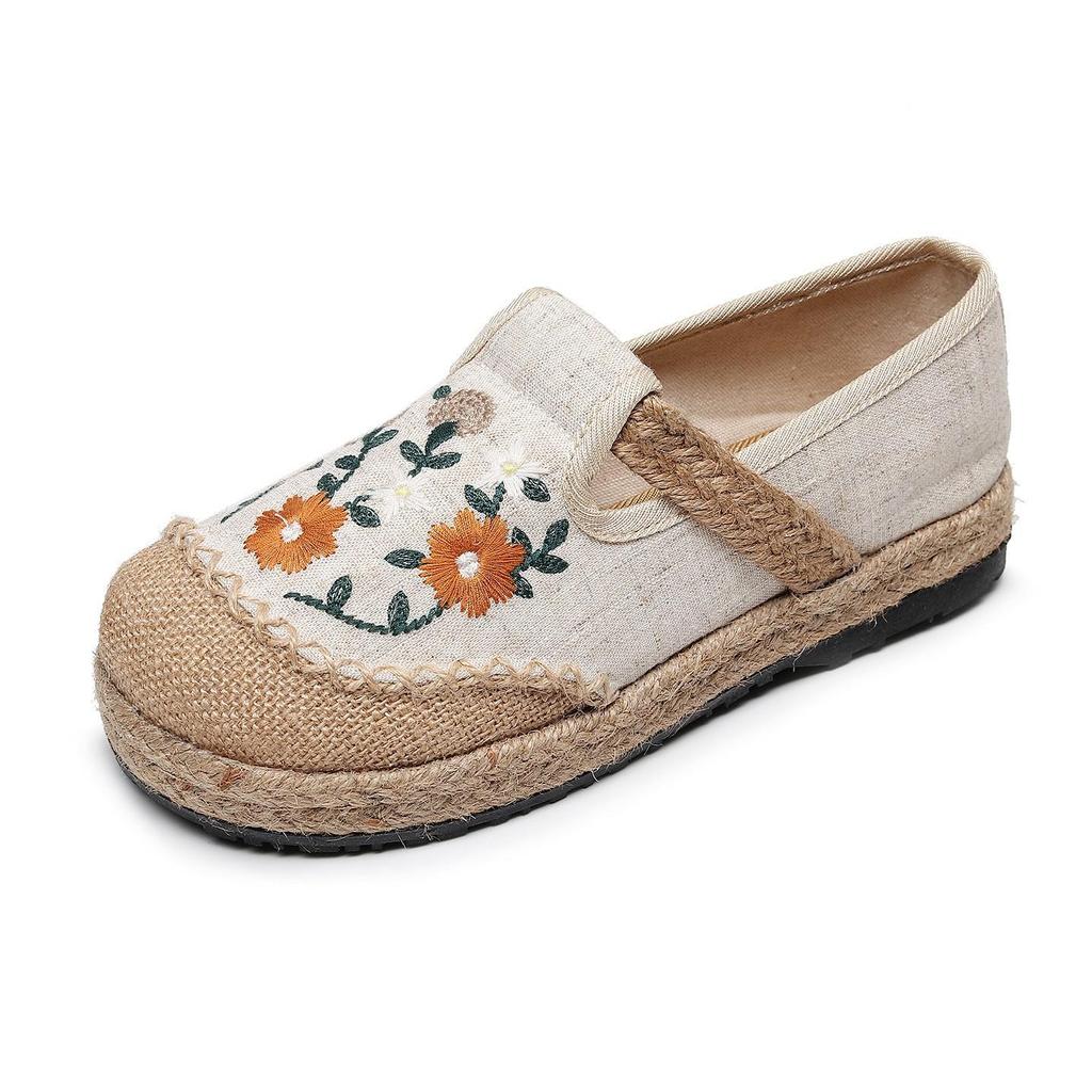 Women's Ethnic Embroidered Linen Flats: Comfortable & Versatile