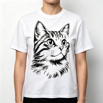 An Interesting Cartoon Cat Print Tshirt A Summer Modal Loose And Casual Top Suitable Unisex A Streetwear Minimalist Tees