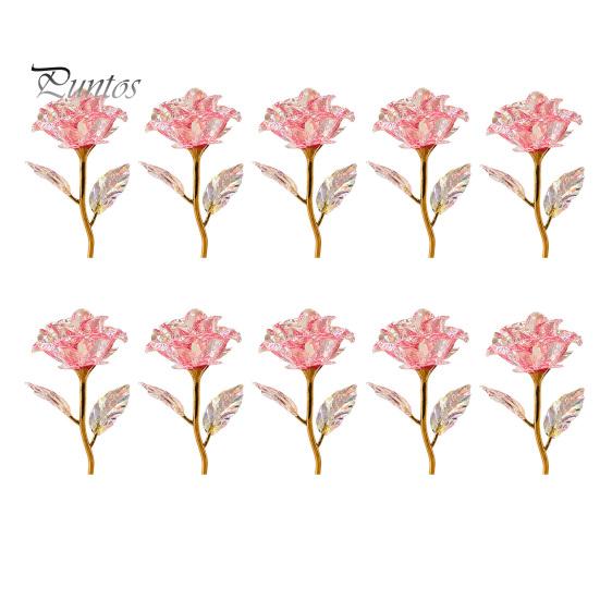 Exquisite Translucent Flower Colorful Rainbow Artificial Rose Flower, Faux Crystal Forever Preserved Transparent Pink Petals Eternal Gifts for Grandma