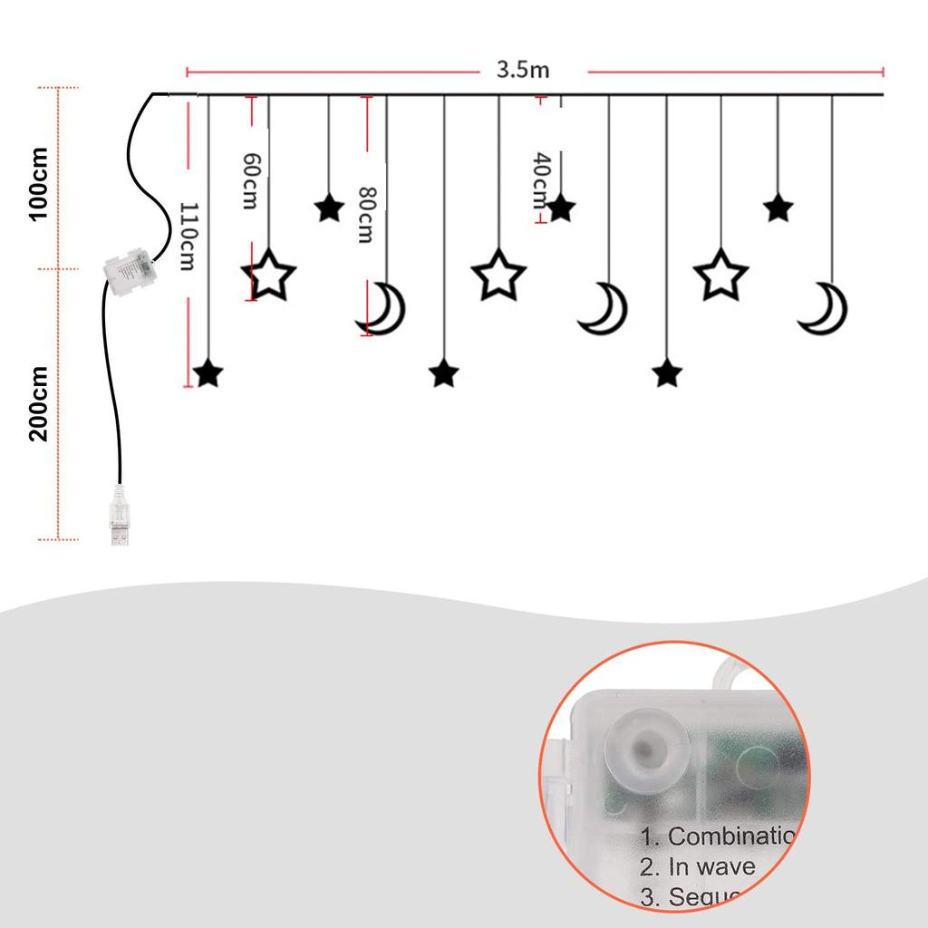 LED Star and Moon String Lights with Remote Control, Starry and Moon Christmas Decorations, USB Operated, 138 Starlight Bulbs, Timer Function,