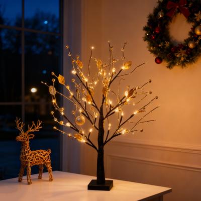 LED Birkenbaum Licht mit roten Beeren Mini Leuchtender Birkenbaum für Tischdekoration Festliche Heimparty Hochzeits-Mittelstück Dekorationen