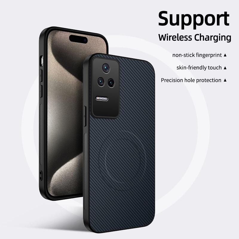 Carbon Fiber Texture Wireless Charging Magnetic Case For Xiaomi Poco F4 PocoF4 ShockProof Phone Cover
