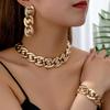 3 Pieces Vintage Hip Hop Metal Loop Wideneck Chain Women Earrings Bracelet Necklace Jewelry Set