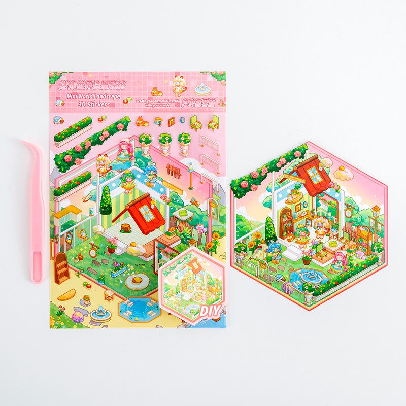 Naklejki Krajobrazowe z Kreskówkami 3D: Uroczy miniaturowy świat DIY do dzienników i dekompresji