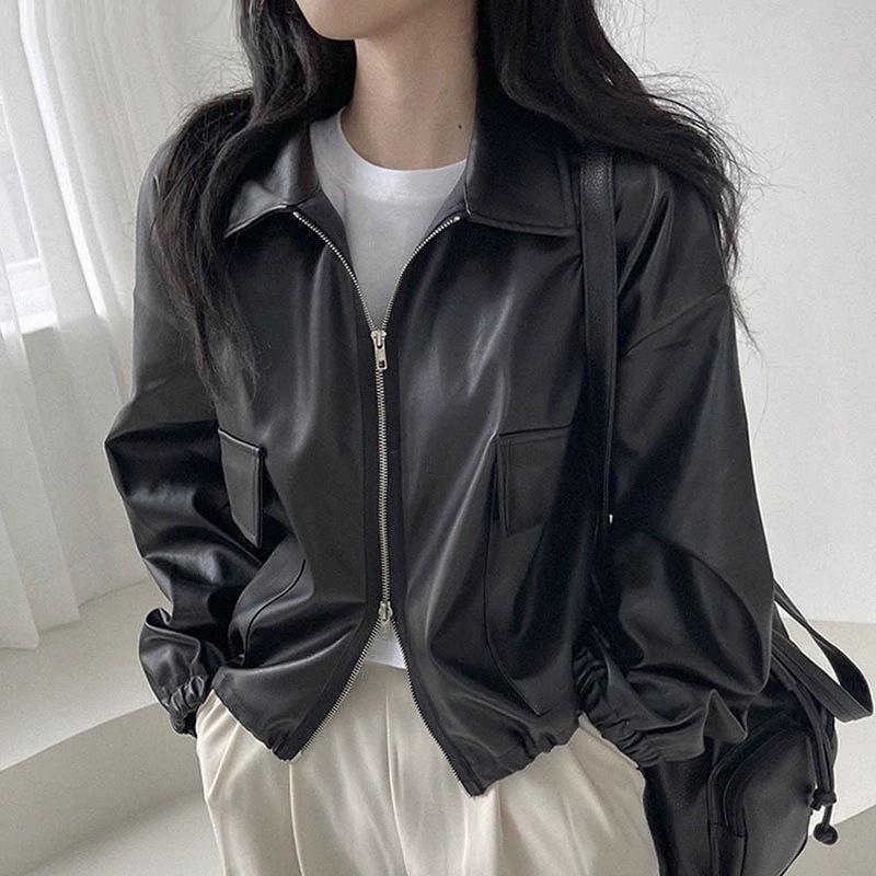 Korean Retro Stand Collar Zipper Long-Sleeve Casual Jacket for Women