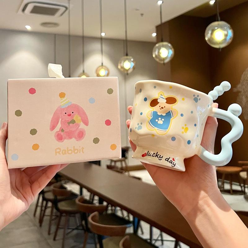 Ins Cute Cartoon Goblet Pacha Dog Mug Water Cup Couple Ceramic Cup Birthday Gift Girls Practical