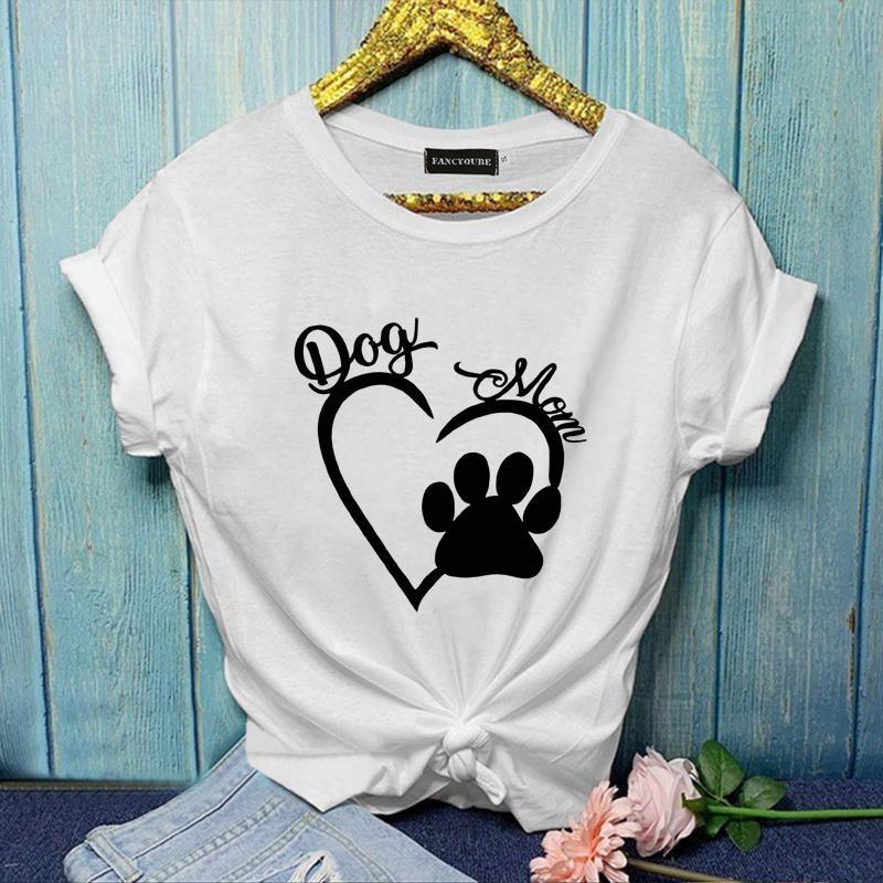

Женская футболка с новым модным принтом в виде сердца и надписью «Мама собаки», милая футболка с коротким рукавом и принтом собачьей лапы, футболка для любителей собак, топы M