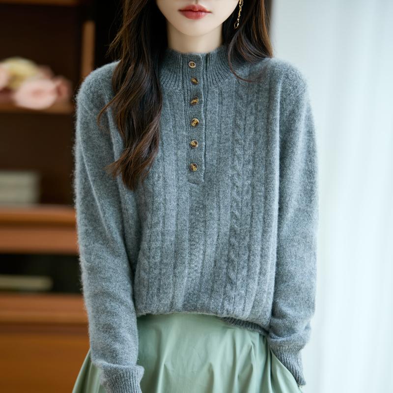 Women's Cashmere Sweater Qinghe Cashmere 30% Cashmere 70% Wool Autumn and Winter Pullover Warm and Fashionable