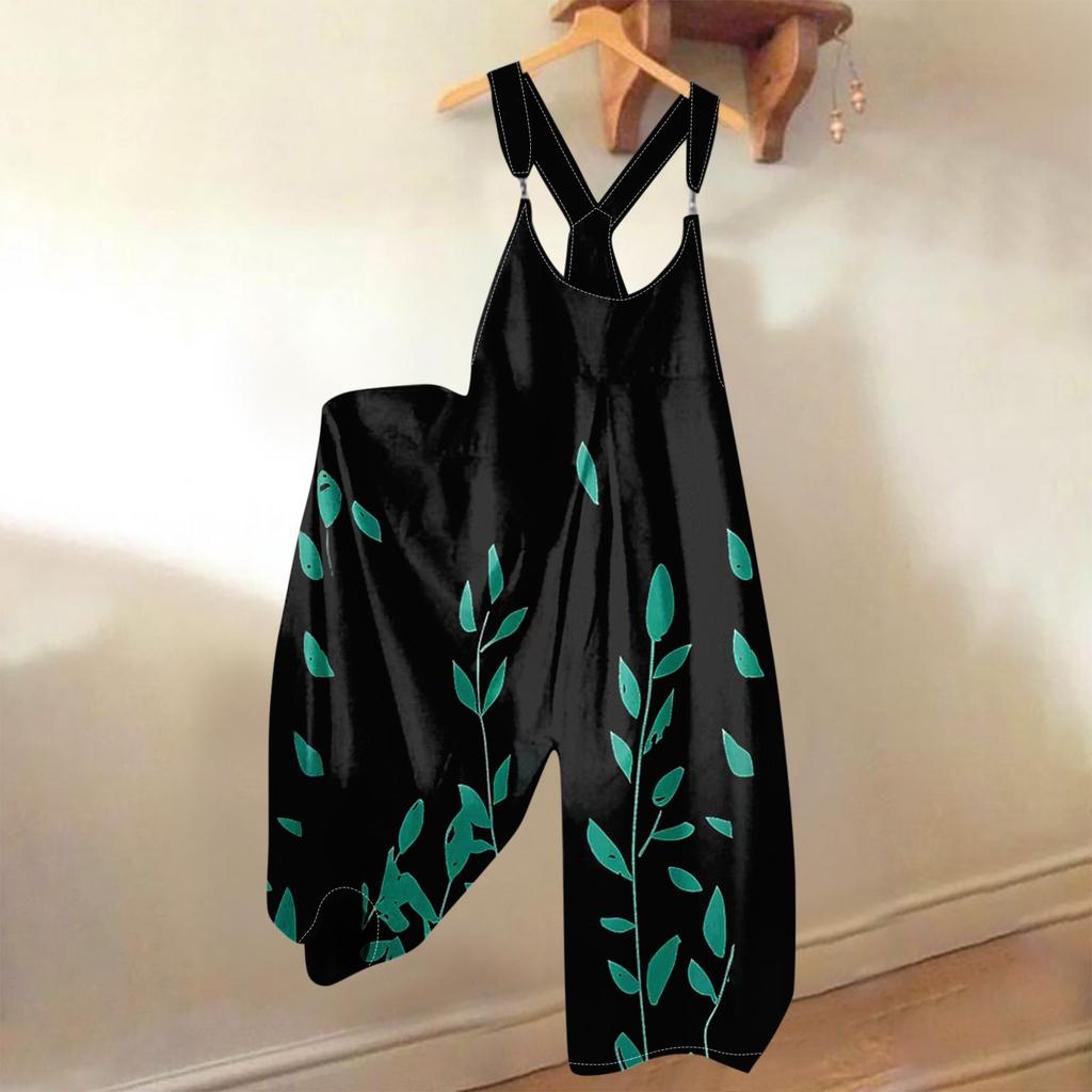 Dámské letní overaly s květinovým potiskem, vintage kombinéza (Nenastavitelné popruhy)