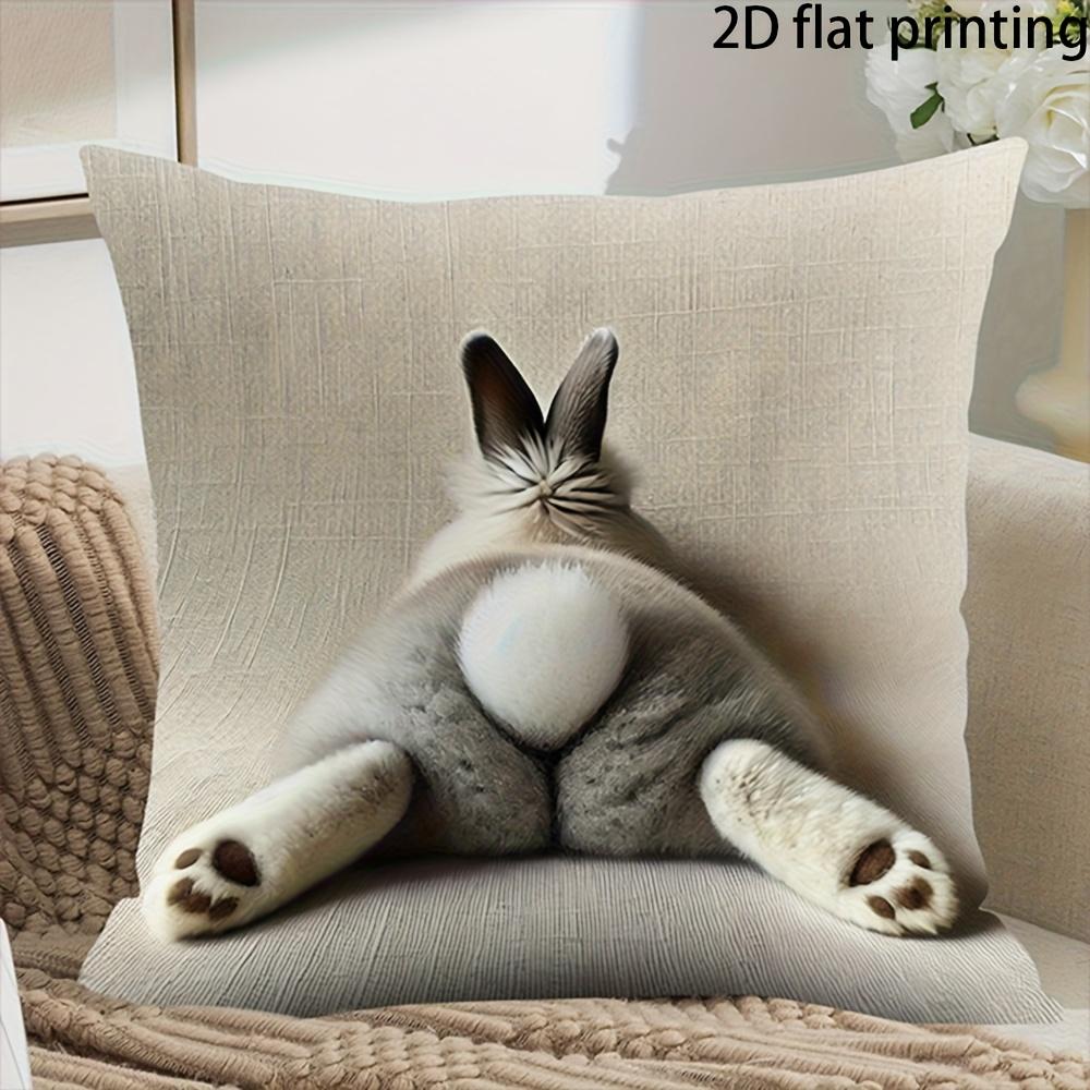 Housse de coussin Lapin Mignon Housse de coussin Fesses de Lapin Drôles avec Queue et Pattes Moelleuses Animal Réaliste Décoration de Maison 60x60cm