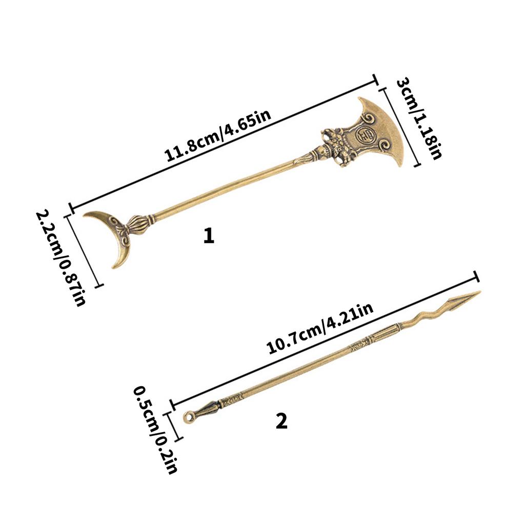 Antique Brass Keychain Classic Water Margin Weapon Replica Miniature Spear Ornament For Collectors And Fans