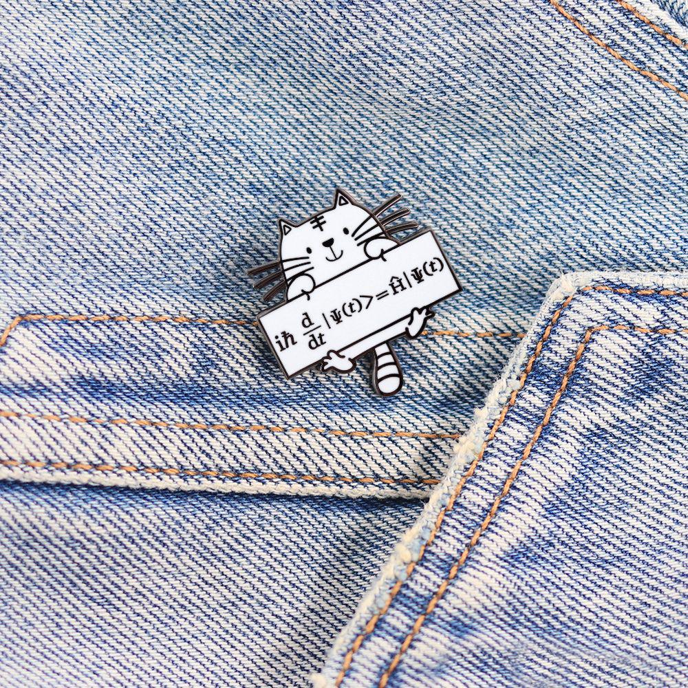 Quantum Cat Enamel Brooch: Schrödinger's Equation Science Pin Gift
