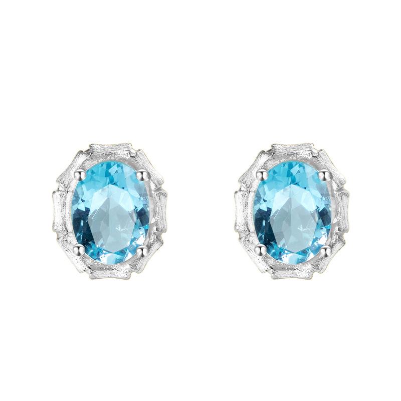 S925 sterling silver stud earrings necklace ring set with natural crystal stone brushed craftsmanship light luxury section high-rise jewelry set