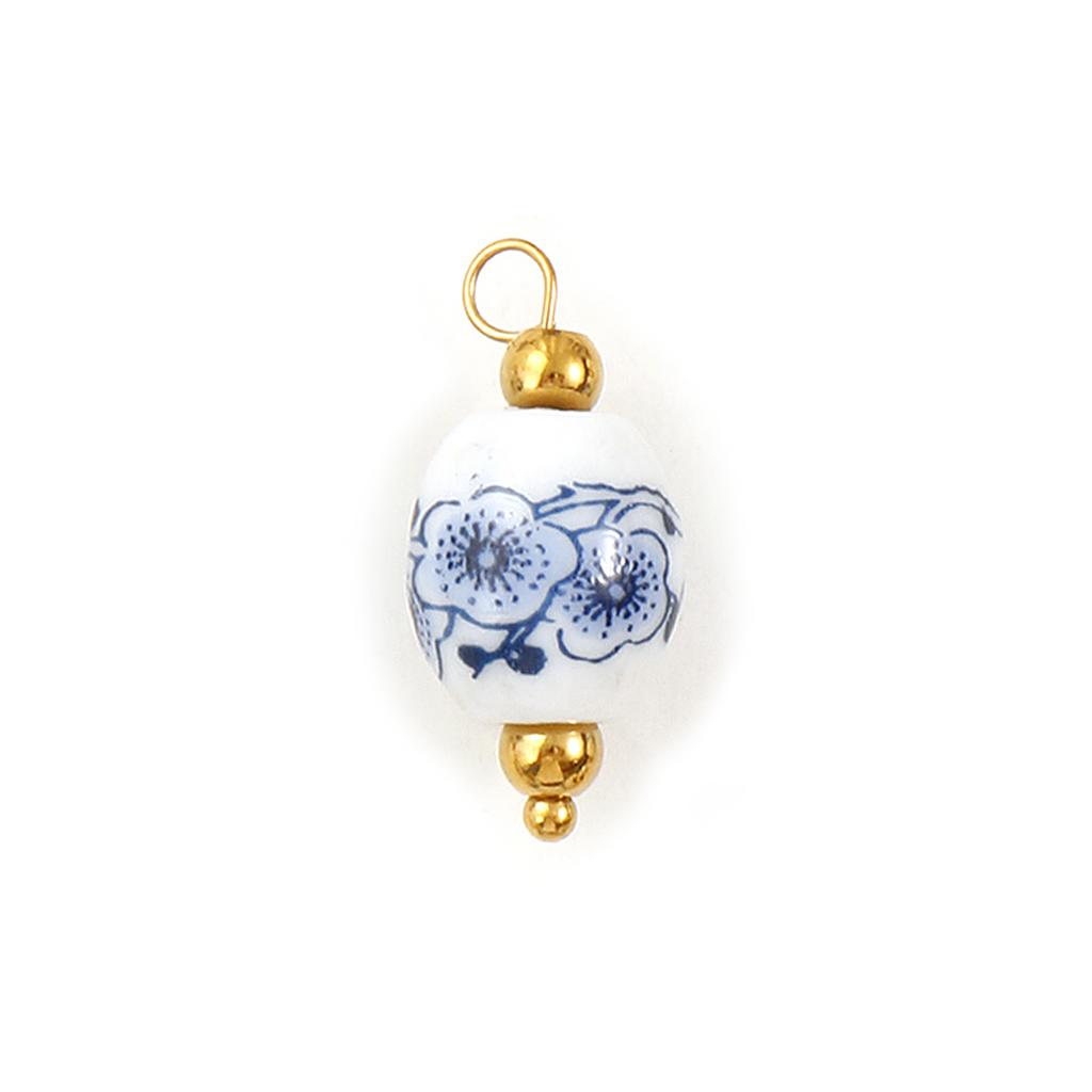 2 Pcs 304 Stainless Steel & Ceramic Charms Geometric Plum Flower Blue Printings For DIY Jewelry Necklace Earrings Keychains