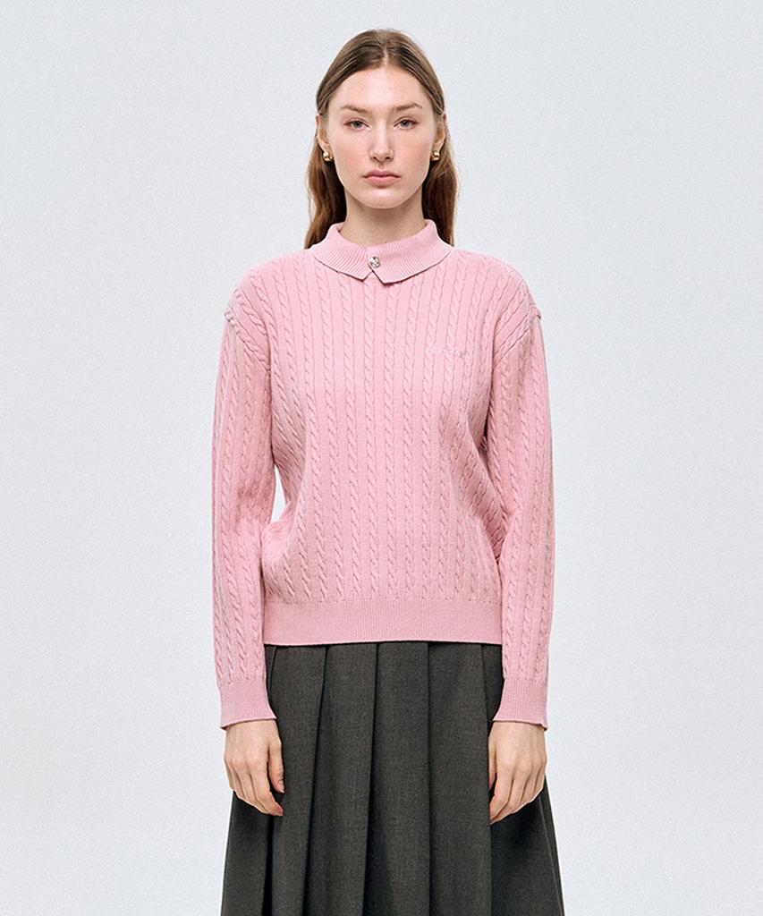 LESONNET Duke Cable Knit Pullover Pink