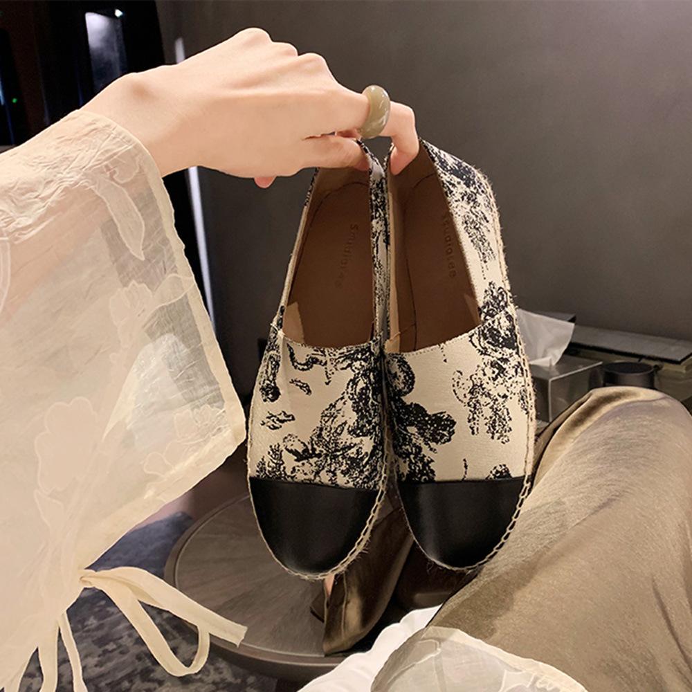 Grape mother studiolee one pedal round head small fragrant wind straw thick sole fisherman single shoes women 2024 new