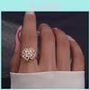 Flower Petal Copper Jewelry Womens Rotatable Ring With Electroplated Finish For Fashion Accessories