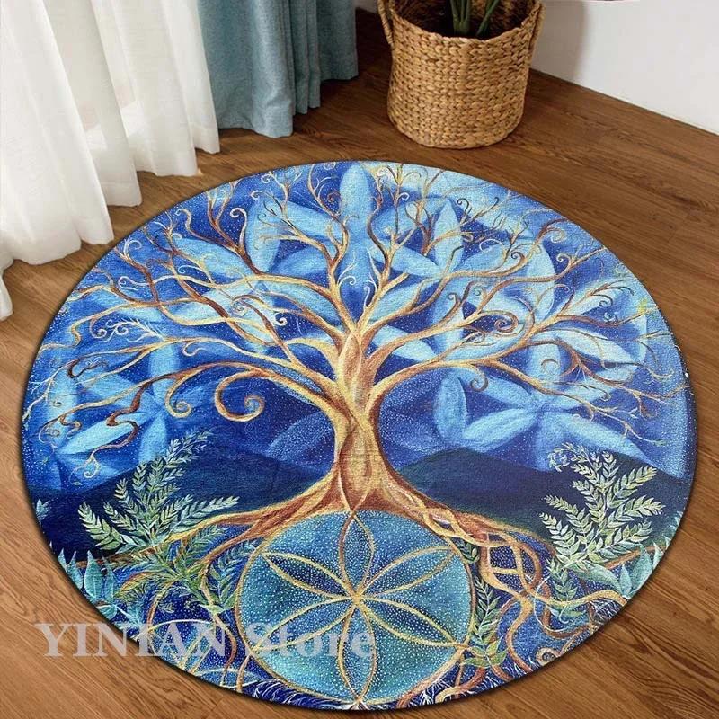 3D Viking Yggdrasil Tree of Life Area Rug Round Carpet Rugs for Living Room Bedroom Sofa Decoration Kids Play Non-slip Floor Mat