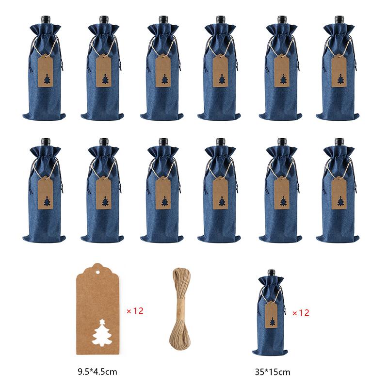 12Pcs Linen Drawstring Wine Bottle Covers With Tags and Linen Rope Dustproof Red Wine Packaging Bag Xmas Christmas Party Decor