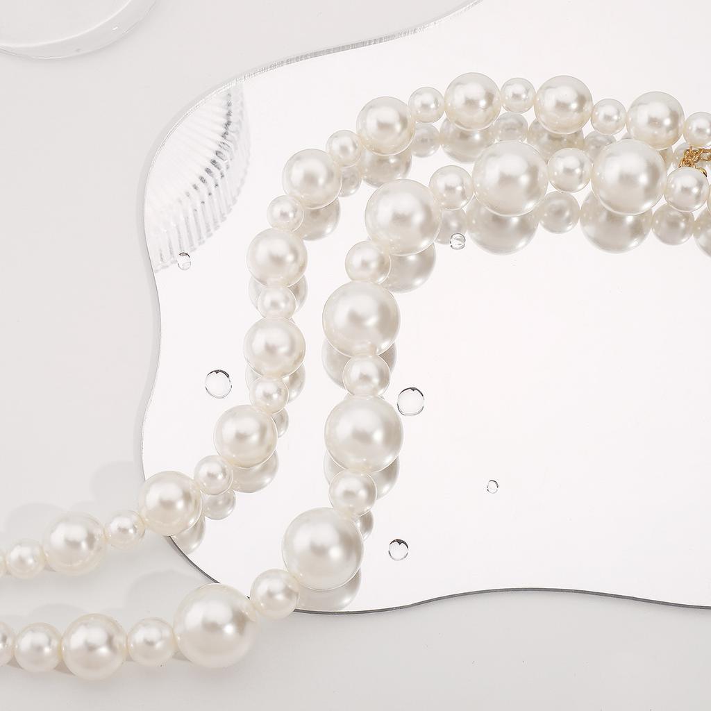 940ZA New Exaggerated Necklace Women, French Retro Fashion Lazy Pearl Stacked Necklace Set