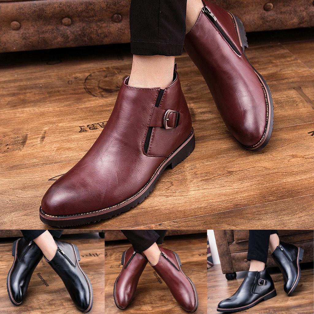Buy Men Fashion Pointed High-Top Leather Boots Increase British Style ...