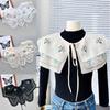 Wave Edge False Collar Embroidered Collar Lace Up Neckline Detachable Fake Collar DIY Floral Embroidery Doll Lapel Shawl