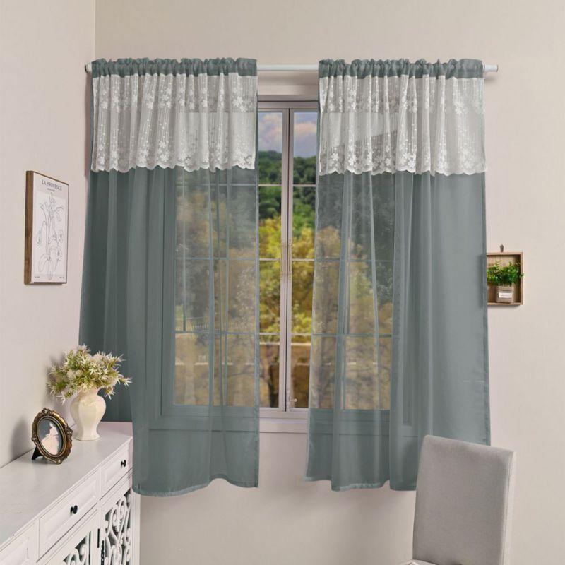 2pcs Sheer Lace Curtains with Pleated Ruffles Gauze Curtain