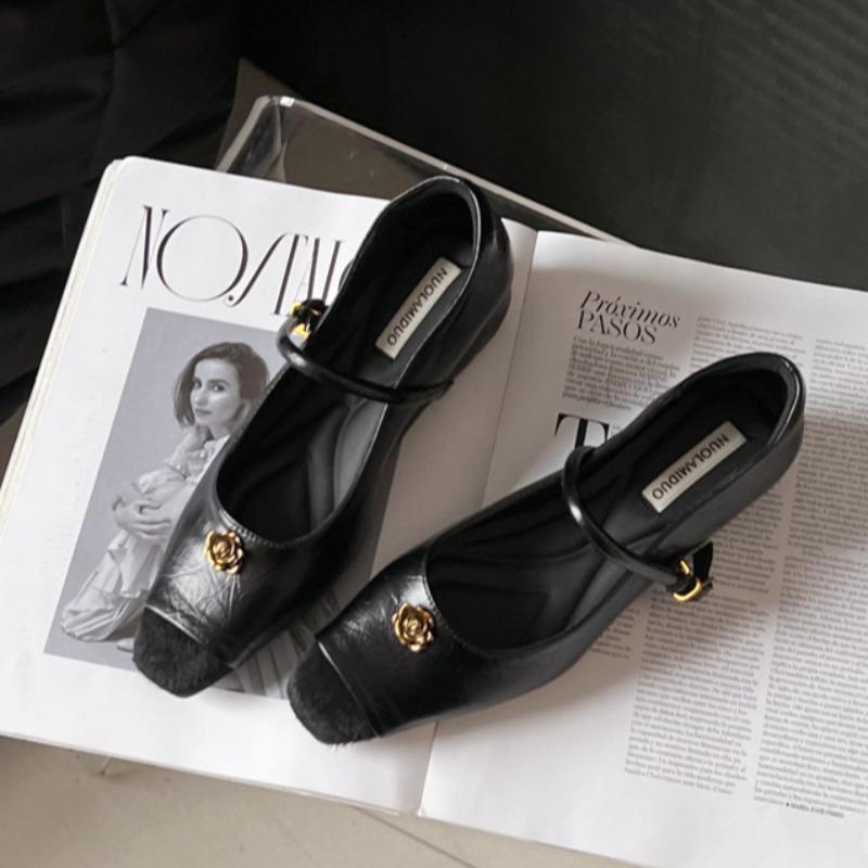 Fashion Women's New Autumn Flat Shoes Fashion Square Head Shallow Mouth Suede Anti-slip Wear-resistant Low-top Shoes