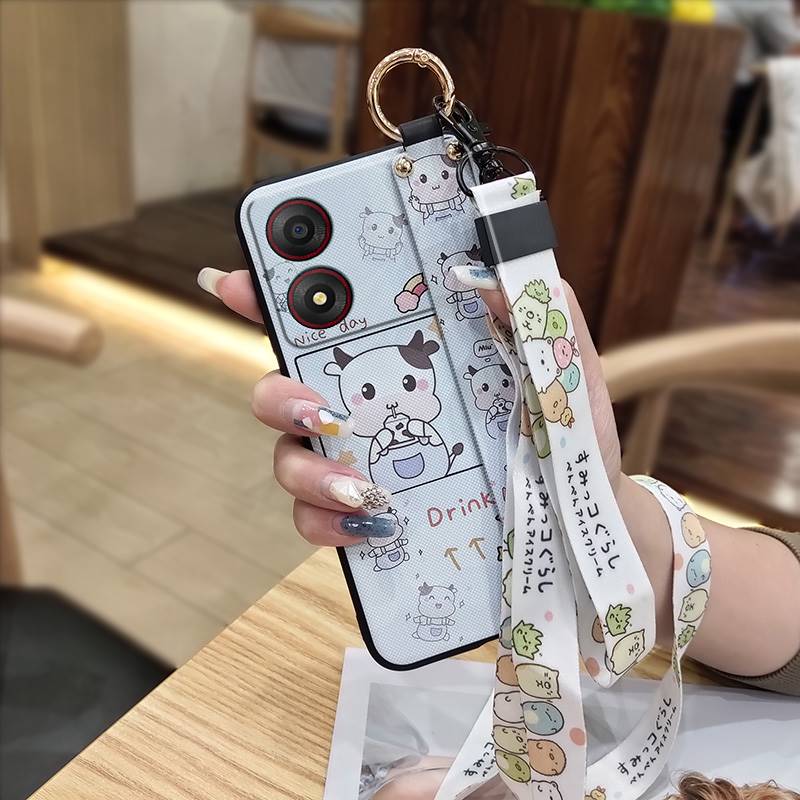 Protective Waterproof Phone Case For ZTE Blade A34 Back Cover Durable Wrist Strap Ring Phone Holder Anti-knock Anti-dust