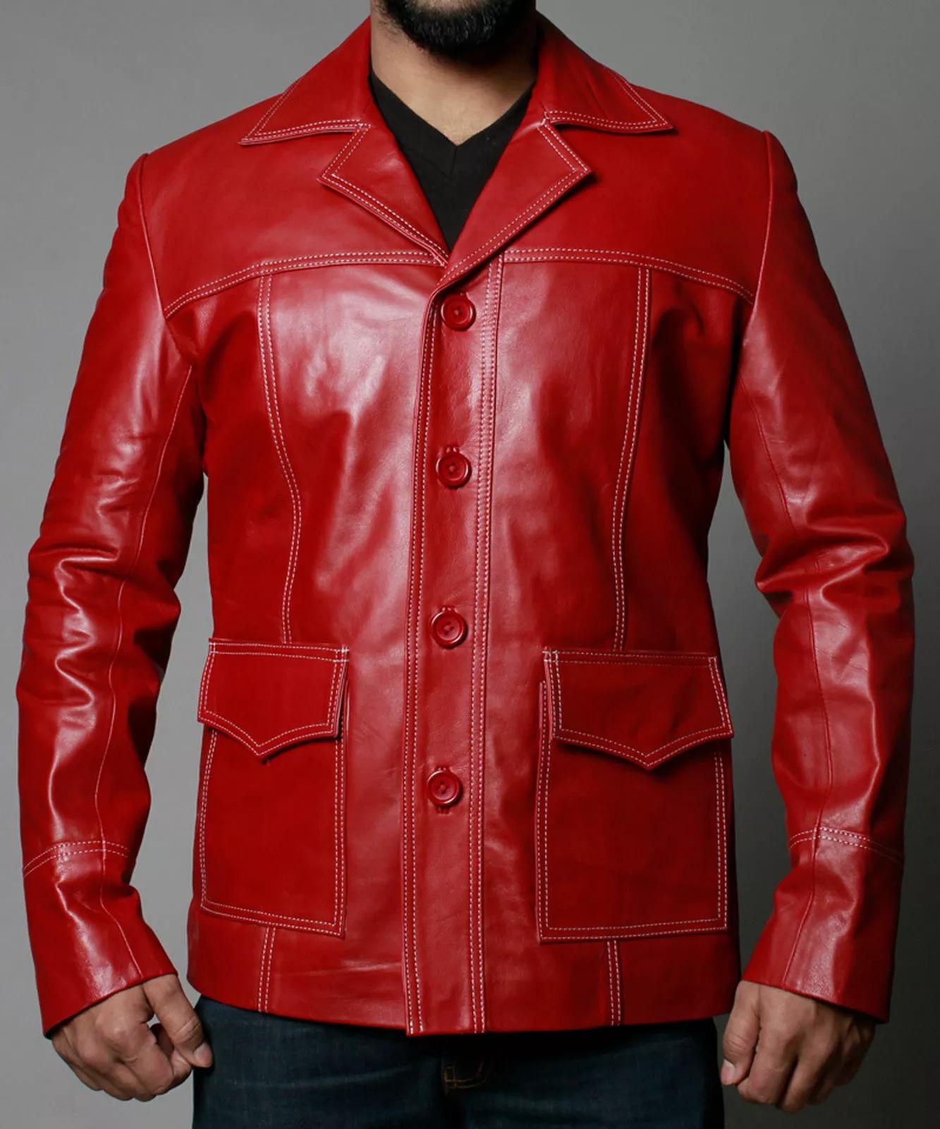 

Handmade Original Leather Jacket Stylish Genuine Lambskin Biker Men Motorcycle Red 3XL