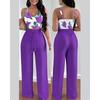 Women Print Set Fashion Suspender Short Top and High Waisted Wide Leg Pants 2-piece Set Casual Elegant Set