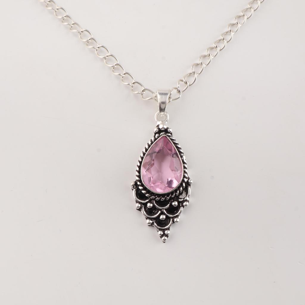 Morganite Gemstone 925 Sterling Silver Statement Pretty Pendant 1.5" For Anniversary Gift PP-70-16