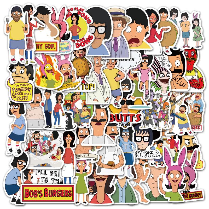 50 stuks Bobs Burgers Stickers Grappige Cartoon Animatie Sticker Speelgoed Scraobook Koelkast Bagage Laptop Gitaar Auto Fiets Stickers