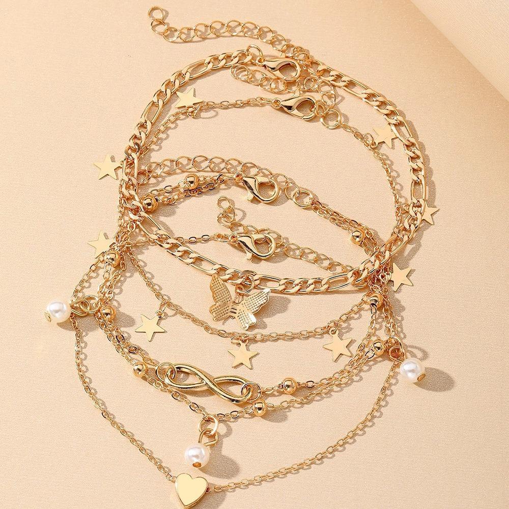Fashion Stainless Steel Multi-layer Anklet for Women Summer Beach Bracelet Accessory Jewelry Valentine's Day Gift