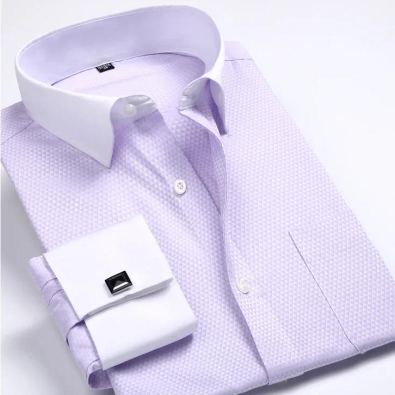2026 New Men's Long Sleeve Shirt High Quality Tuxedo Standing Collar Wedding Dress Shirt Men's White French Cufflink Shirt
