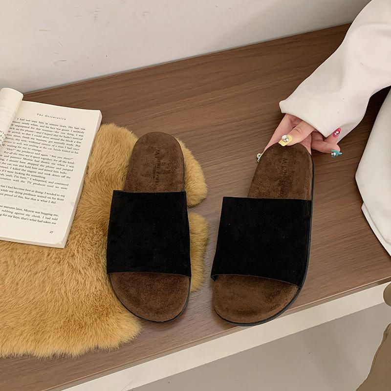 Cowhide version~ New one-word drag 2025 autumn new fashion outer wear matte leather flat-bottomed casual Boken slippers