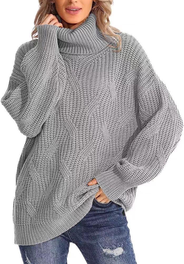 Autumn/Winter 2025 Women's Loose High Neck Cable Knit Sweater Pullover
