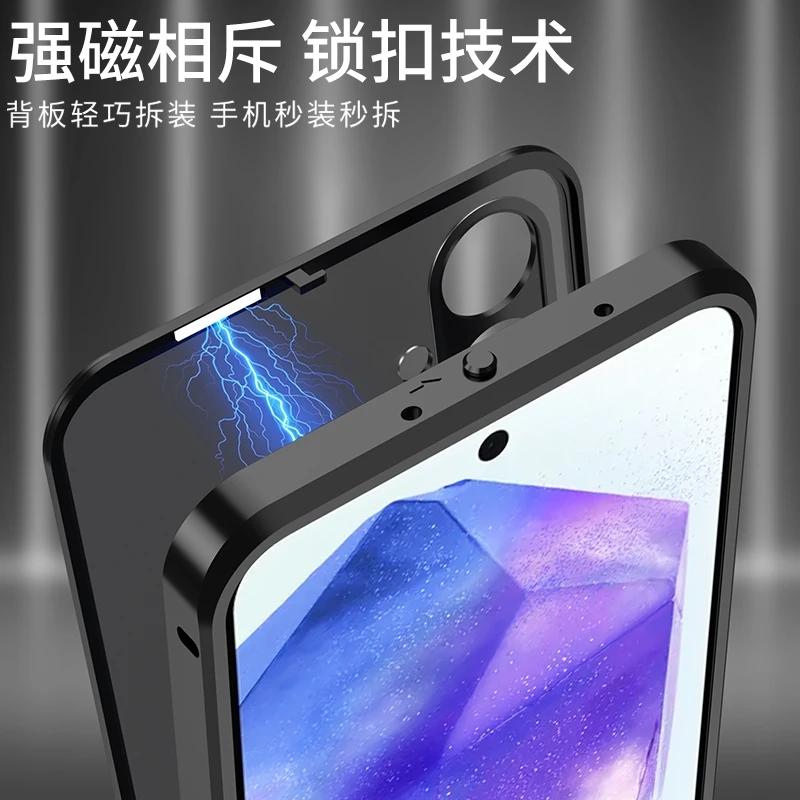 Per Samsung A55 Custodia per Telefono con Protezione Lente in Metallo Alloy Per Galaxy A 55 5G Vetro Temperato Trasparente Cover Posteriore Rigida Antiurto