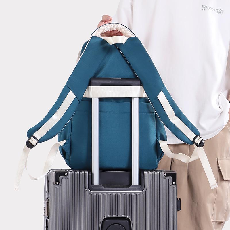 Men Contrast Backpack Large Capacity Student Schoolbag Women Travel Backpack
