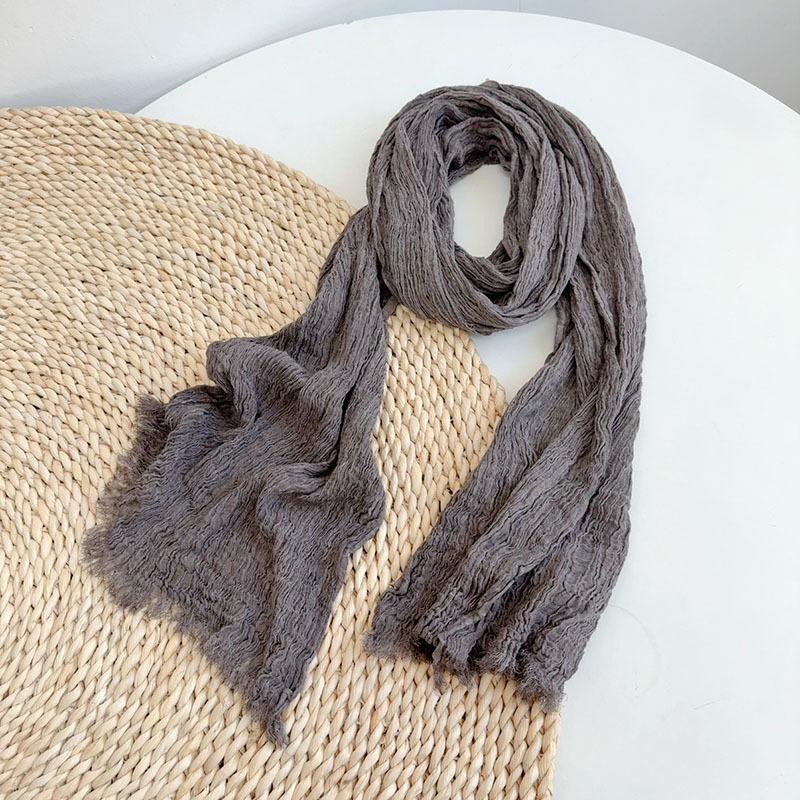 Retro autumn and winter versatile solid color cotton scarf winter unisex long wrinkled warm shawls scarves