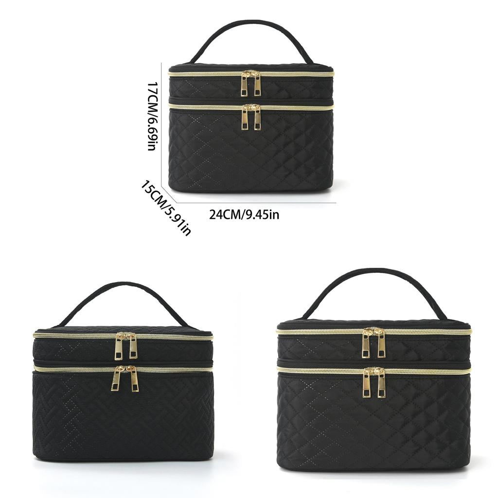 Polyester Double Layer Travel Makeup Bag With Large Capacity For Daily Use